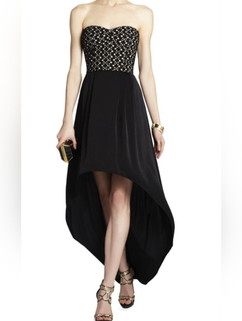 BCBGMaxAzria Black Strapless Dress with Beige Bodice. Size O2